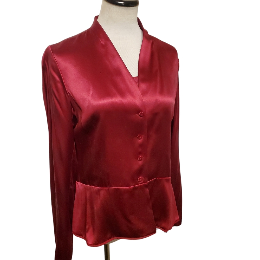 Eileen Fisher Red Silk Jacket & Sleeveless Blouse Set - Size Medium - Luxury